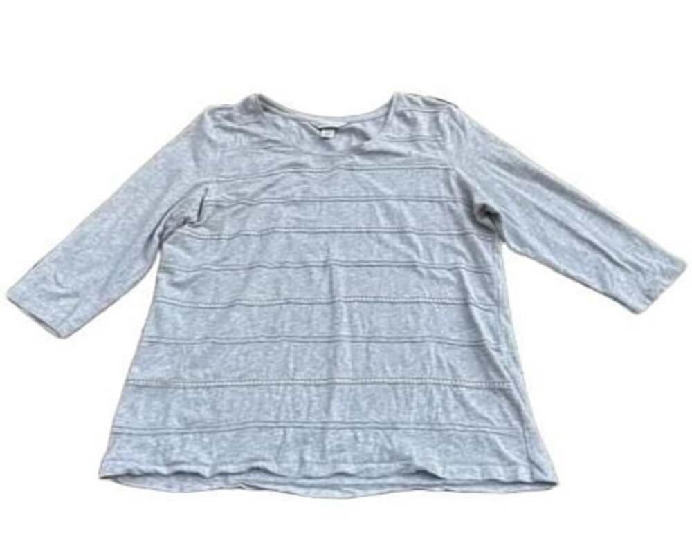Christopher & Banks Gray Striped Blouse with Rhinestone Embellishments Size Larg